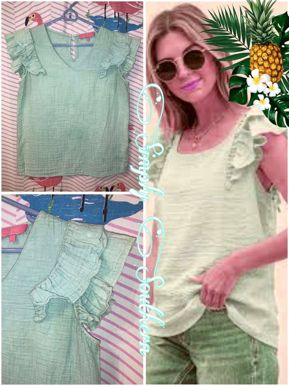 Simply Southern Minty Blue Ruffle Sleeve Top